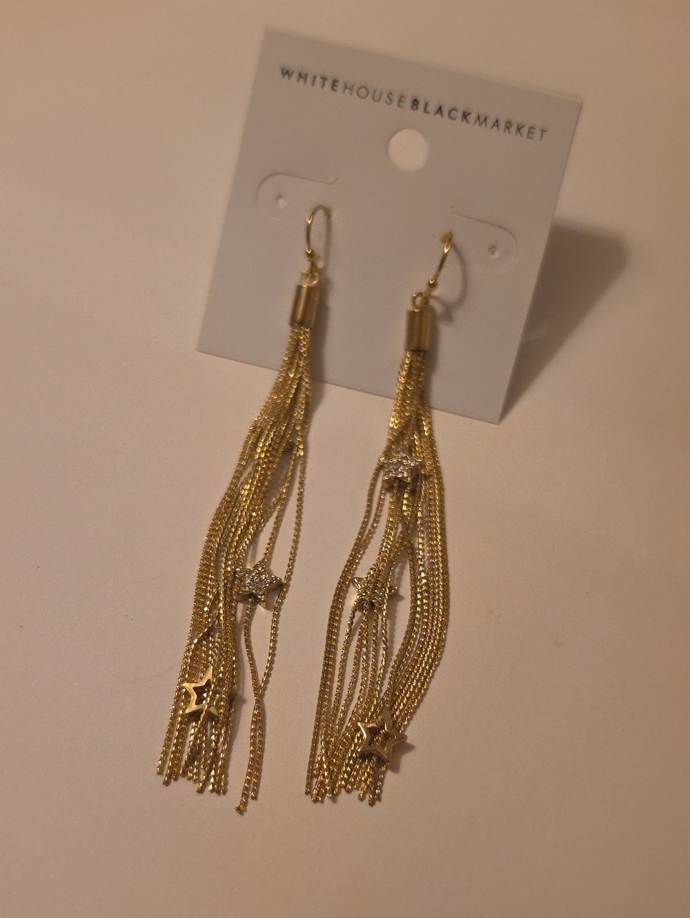 White House Black Market Gold Star Chain Tassel Earrings